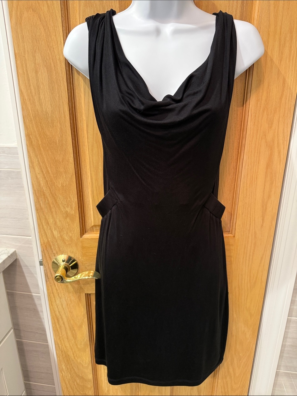 Theory Black Sleeveless Cowl Neck Mini Dress